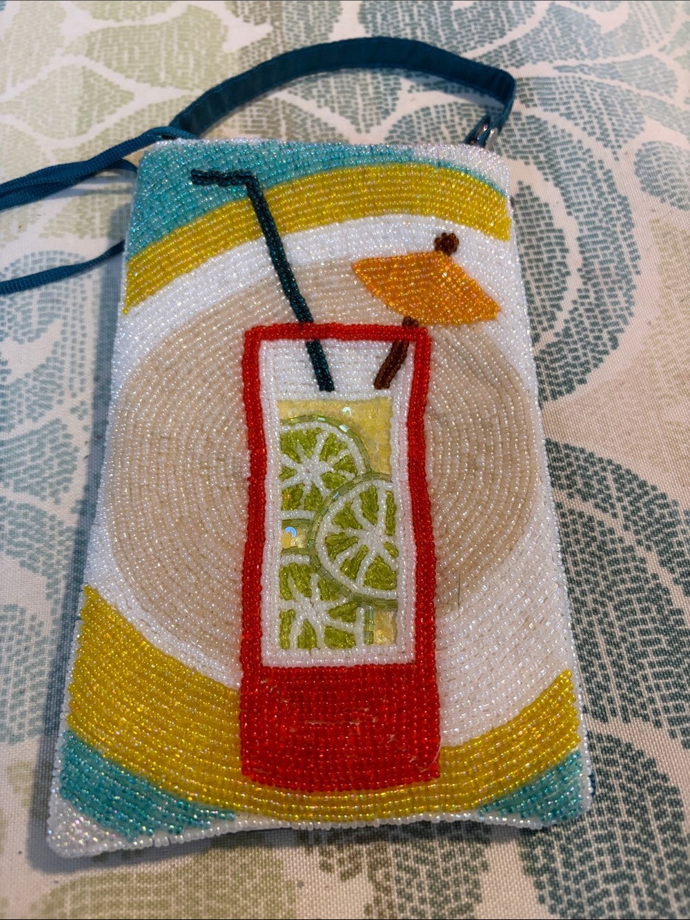 Beaded Lime Cocktail Crossbody Bag - Colorful Tropical Design